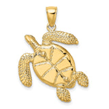 14k Yellow Gold Sea Turtle Pendant with Brown Enamel Shell and Textured Fins