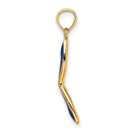 14k Yellow Gold Pendant with Abstract Blue Enamel and Open Oval Cutout Design