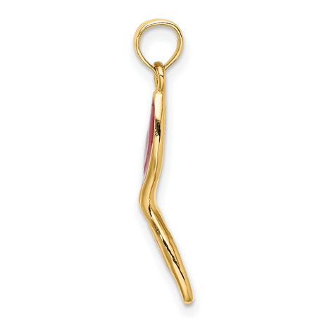 14k Yellow Gold Pendant with Red Enamel, Abstract Mask Shape, Modern Unisex Design