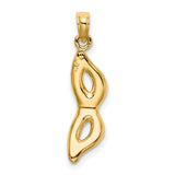 14k Yellow Gold Pendant with Red Enamel, Abstract Mask Shape, Modern Unisex Design