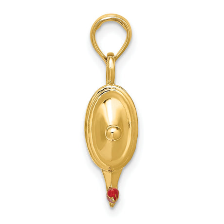 14k Yellow Gold Oil Lamp Pendant with Red Enamel Flame, Nursing Graduation Jewelry