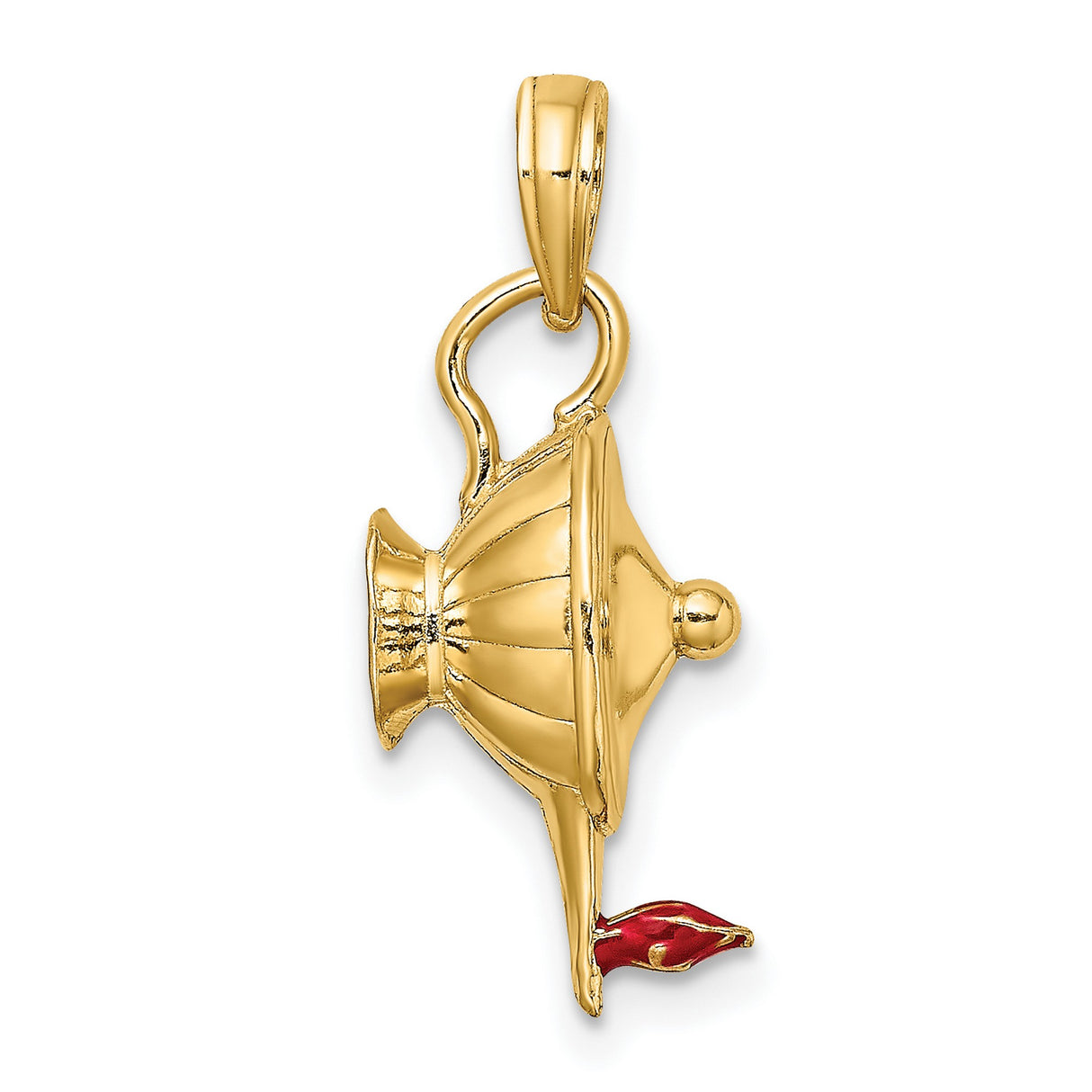 14k Yellow Gold Oil Lamp Pendant with Red Enamel Flame, Nursing Graduation Jewelry