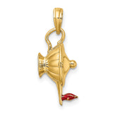 14k Yellow Gold Oil Lamp Pendant with Red Enamel Flame, Nursing Graduation Jewelry