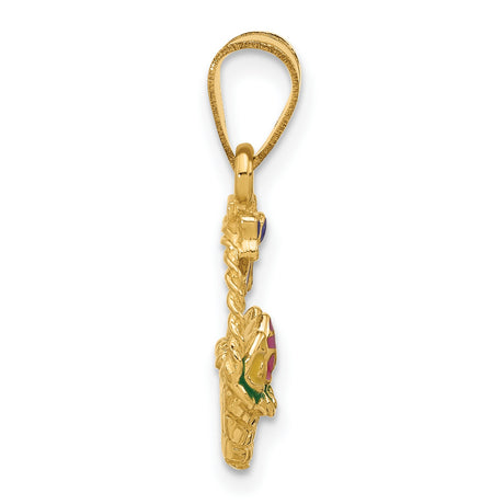 14k Yellow Gold Easter Basket Pendant with Enamel Eggs and Purple Bow