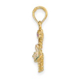 14k Yellow Gold Easter Basket Pendant with White Enamel Bunny and Pastel Eggs