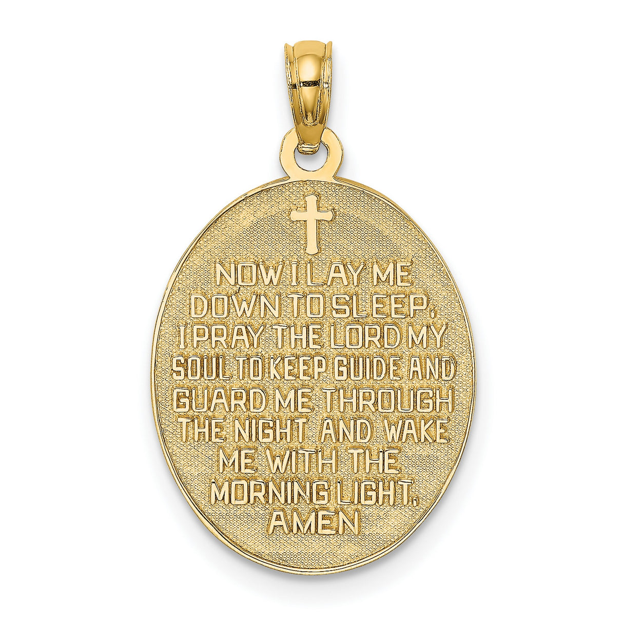 Enameled Reversible CHILDS PRAYER with Boy Charm Pendant in Real 14k Yellow Gold