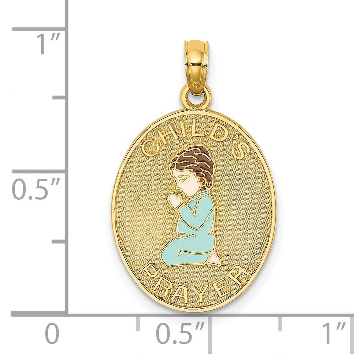 Enameled Reversible CHILDS PRAYER with Boy Charm Pendant in Real 14k Yellow Gold