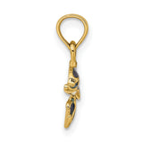 14k Yellow Gold Dolphin Pendant with Blue Enamel Accents, Nautical Beach Theme Jewelry