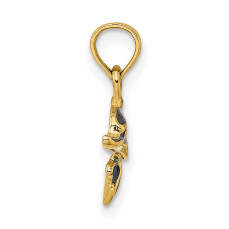 14k Yellow Gold Dolphin Pendant with Blue Enamel Accents, Nautical Beach Theme Jewelry
