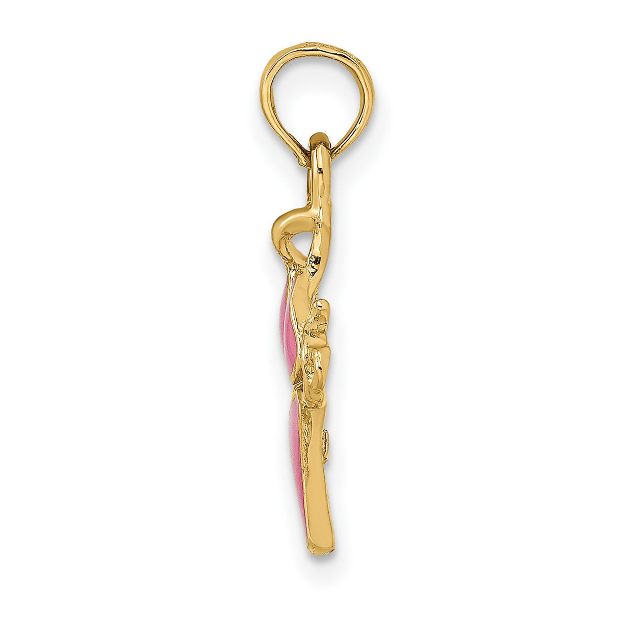 14k Yellow Gold Pendant with Pink Enamel Bikini Design, Summer Beach Charm for Women