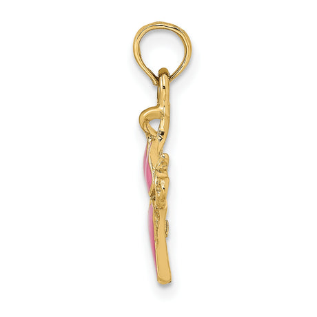 14k Yellow Gold Pendant with Pink Enamel Bikini Design, Summer Beach Charm for Women