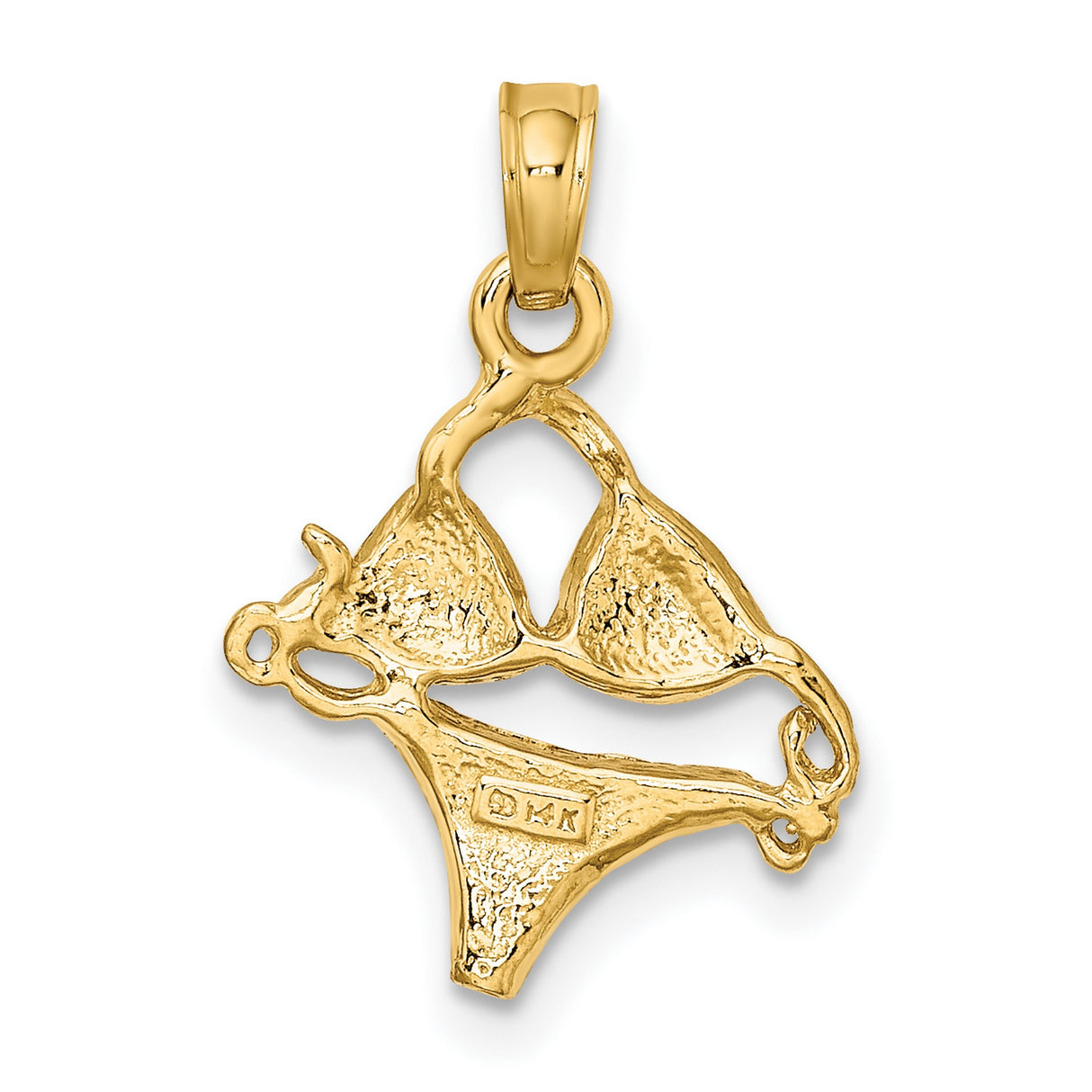 14k Yellow Gold Pendant with Pink Enamel Bikini Design, Summer Beach Charm for Women