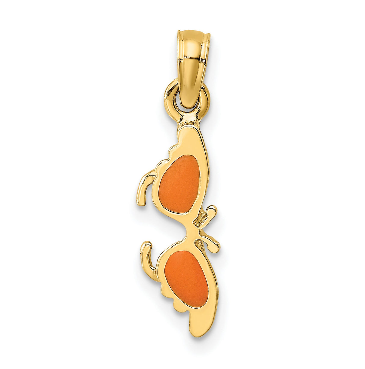 14k Yellow Gold Butterfly Pendant with Orange Enamel Wings, Nature-Inspired Design