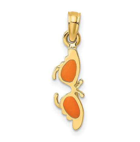 14k Yellow Gold Butterfly Pendant with Orange Enamel Wings, Nature-Inspired Design