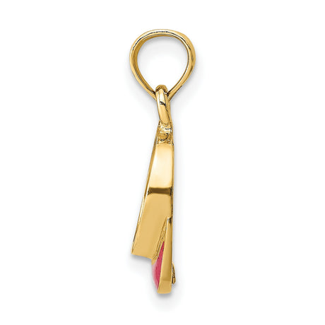 14k Yellow Gold Oval Pendant with Pink Enamel, Modern Abstract Design for Women