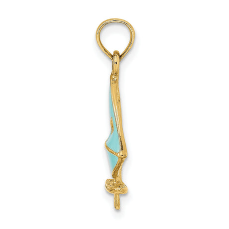 14k Yellow Gold Sailboat Pendant with Turquoise Enamel, Nautical Windsurf Design