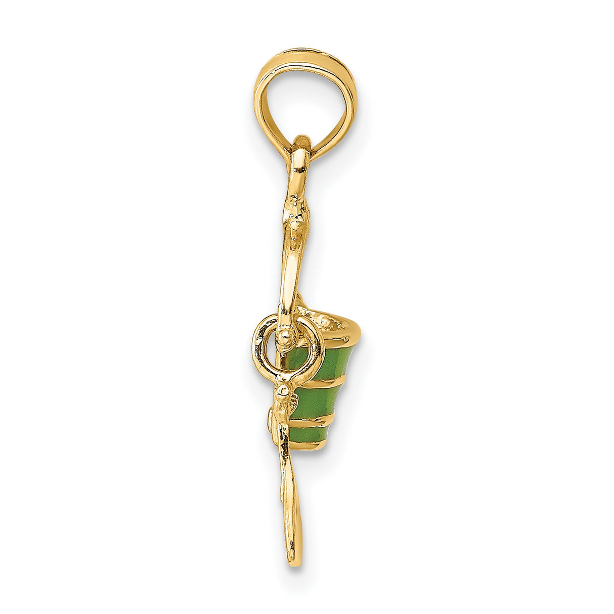 14k Yellow Gold Charm Pendant, Enamel Beach Bucket and Shovel, Coastal Summer Theme
