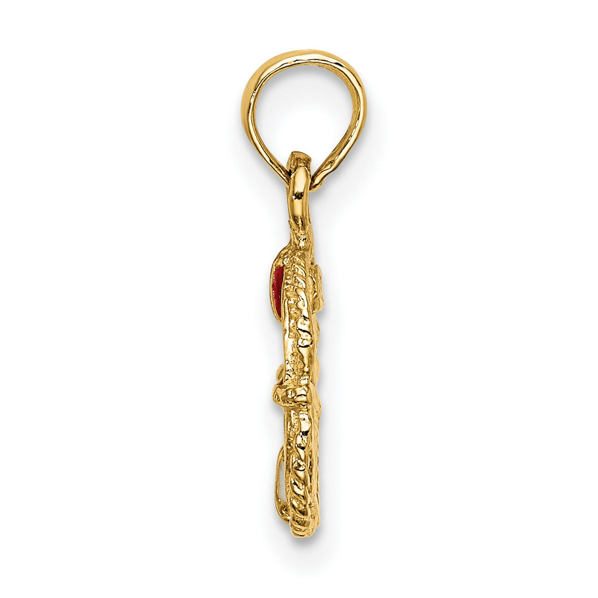 14k Yellow Gold Nautical Pendant with Red and White Enamel Life Preserver Design