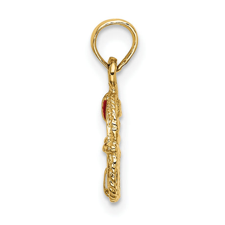 14k Yellow Gold Nautical Pendant with Red and White Enamel Life Preserver Design