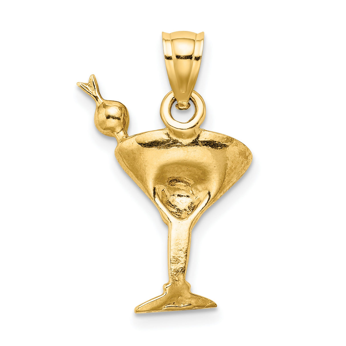 14k Yellow Gold Martini Glass Pendant with Green Enamel and Red Cherry Accent, Cocktail Charm for Women