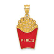 14k Yellow Gold French Fries Pendant with Red Enamel, Fun Food Jewelry Charm