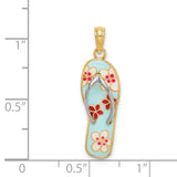 14k Yellow Gold and Rhodium Flip-Flop Pendant with Tropical Floral Enamel Design