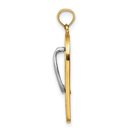 14k Multi-Tone Gold Flip-Flop Pendant with Palm Tree and Ocean Scene, Tropical Beach Charm