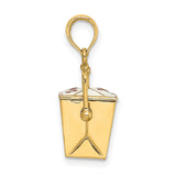 14k Yellow Gold Chinese Takeout Box Pendant with Red Enamel Pagoda Design