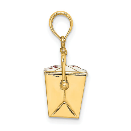 14k Yellow Gold Chinese Takeout Box Pendant with Red Enamel Pagoda Design