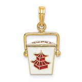 14k Yellow Gold Chinese Takeout Box Pendant with Red Enamel Pagoda Design