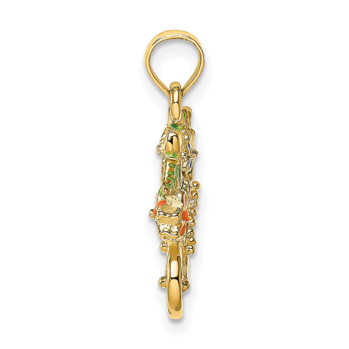 14k Yellow Gold Pendant with Colorful Enamel Flower Cart, Whimsical Garden Design