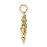 14k Yellow Gold Pendant with Colorful Enamel Flower Cart, Whimsical Garden Design