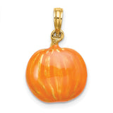 14k Yellow Gold Pendant with Orange Enamel Pumpkin, Black Cat, and Crescent Moon Halloween Theme