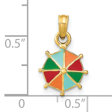 14k Yellow Gold Charm Pendant with Multicolor Enamel Nautical Ship Wheel Design