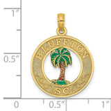14k Yellow Gold Bluffton South Carolina Pendant with Enameled Palm Tree Design