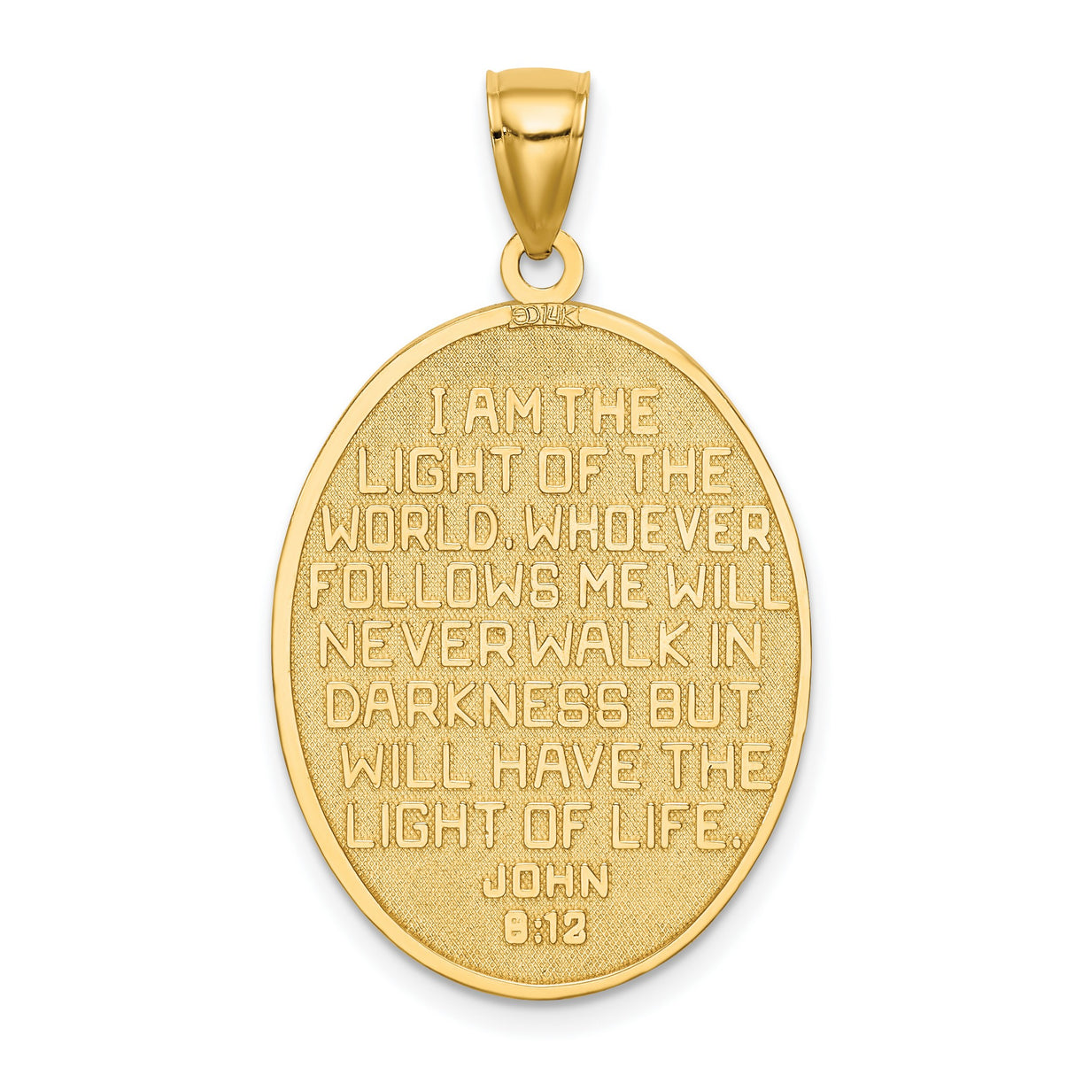 Enamel Lighthouse Oval With John 8:12 On Back Charm Pendant in Real 14k Yellow Gold
