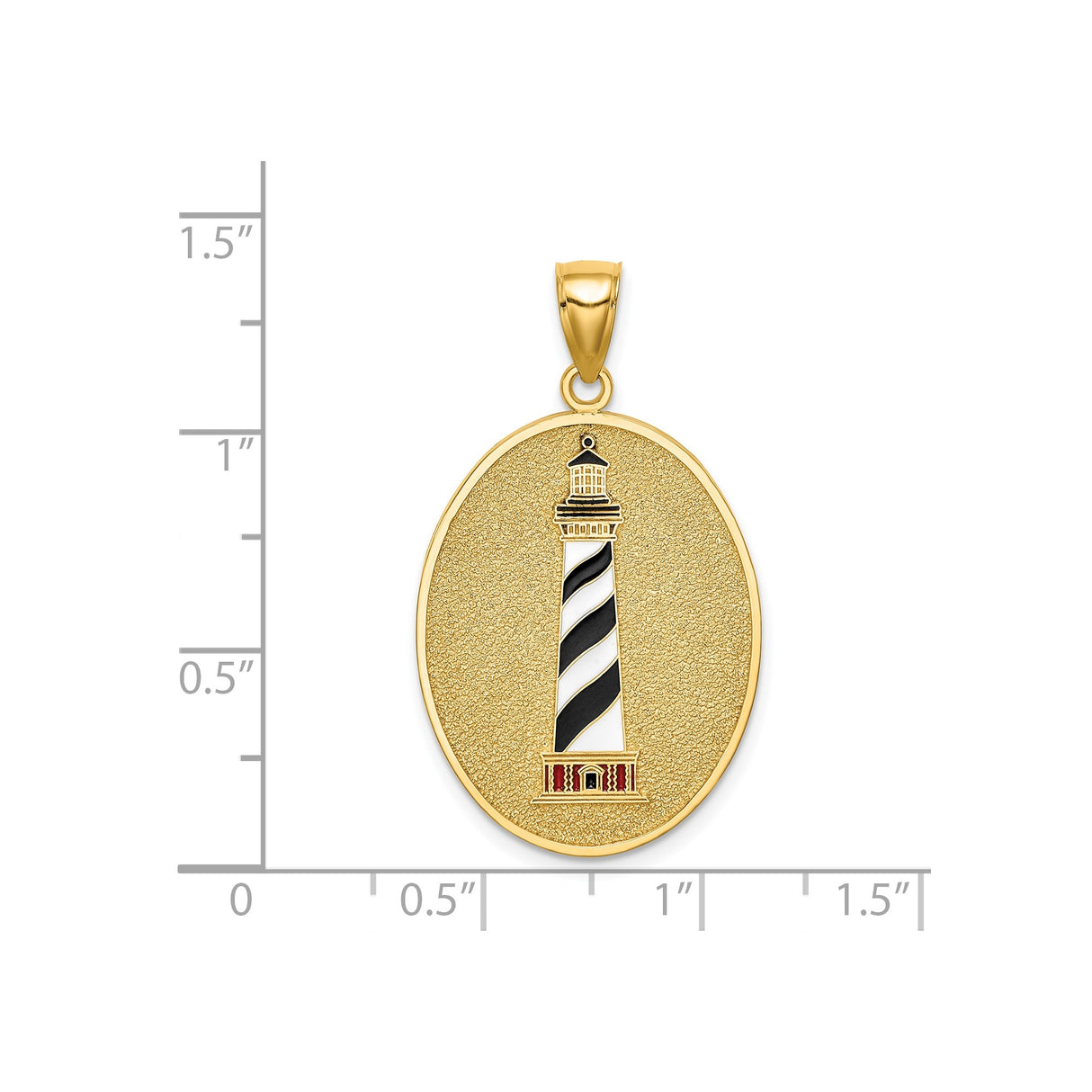 14k Yellow Gold Lighthouse Pendant with Black and White Enamel, Nautical Maritime Charm