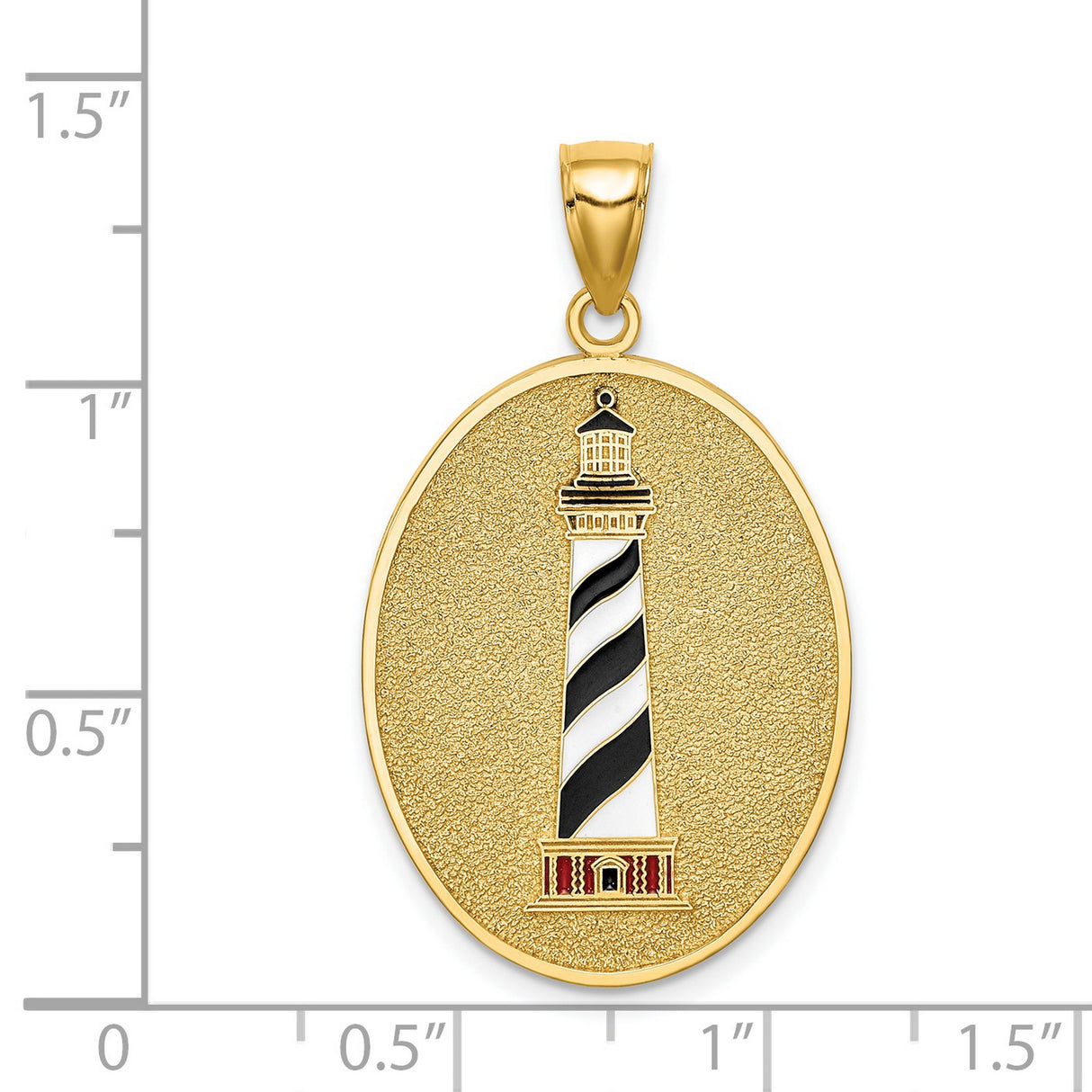 Enamel Lighthouse Oval With John 8:12 On Back Charm Pendant in Real 14k Yellow Gold