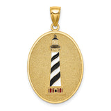 Enamel Lighthouse Oval With John 8:12 On Back Charm Pendant in Real 14k Yellow Gold