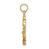 14k Yellow Gold Pendant with Enamel Flowers, Botanical Garden Theme for Women