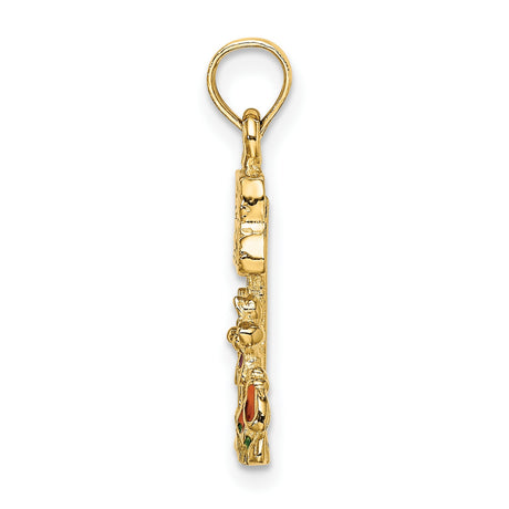 14k Yellow Gold Pendant with Enamel Flowers, Botanical Garden Theme for Women