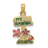 14k Yellow Gold Pendant with Enamel Flowers, Botanical Garden Theme for Women