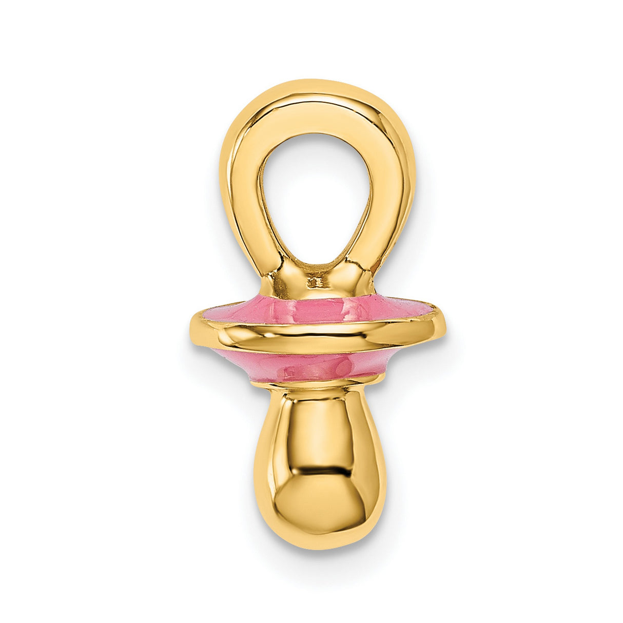 14k Yellow Gold Pacifier Charm Pendant with Pink Enamel, Motherhood and Love Theme