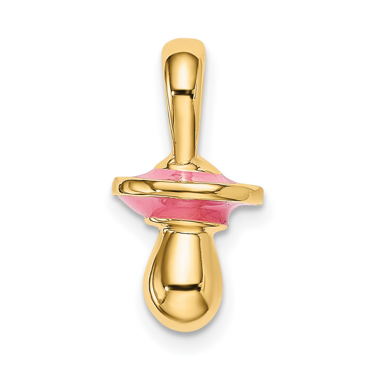 14k Yellow Gold Pacifier Charm Pendant with Pink Enamel, Motherhood and Love Theme