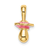 14k Yellow Gold Pacifier Charm Pendant with Pink Enamel, Motherhood and Love Theme