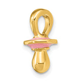 14k Yellow Gold Pacifier Charm Pendant with Pink Enamel, Motherhood and Love Theme