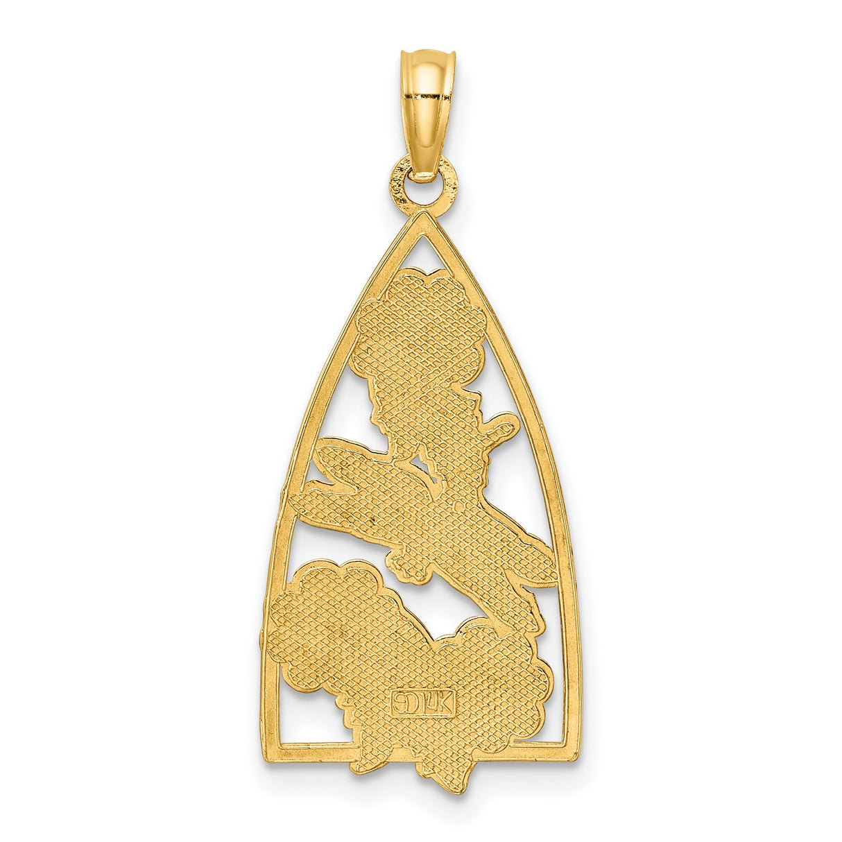 14k Yellow Gold Pendant with Enamel Dragonfly, Floral Design and Green Leaf Accents