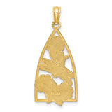 14k Yellow Gold Pendant with Enamel Dragonfly, Floral Design and Green Leaf Accents