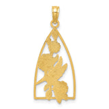 14k Yellow Gold Pendant with Enamel Hummingbird and Pink Flowers, Nature Inspired Design for Women