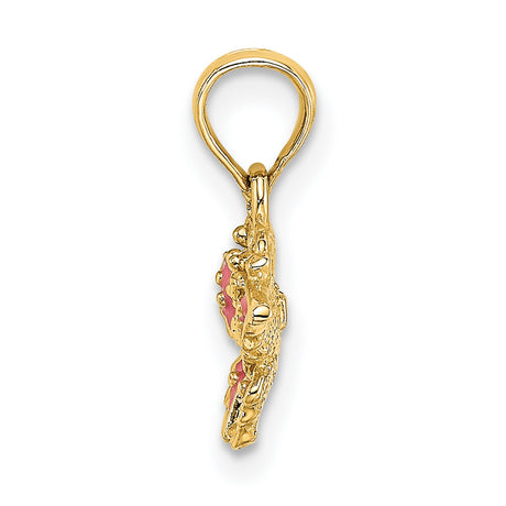 14k Yellow Gold Butterfly Pendant with Pink Enamel, Mini Charm for Women and Girls